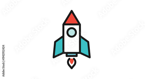 Colorful cartoon rocket ship blasting off.