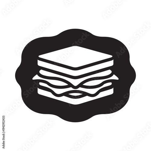 Simple black and white icon depicting a stacked sandwich on a plate