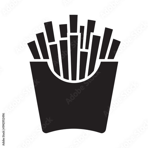 Simple black and white illustration of a serving of french fries