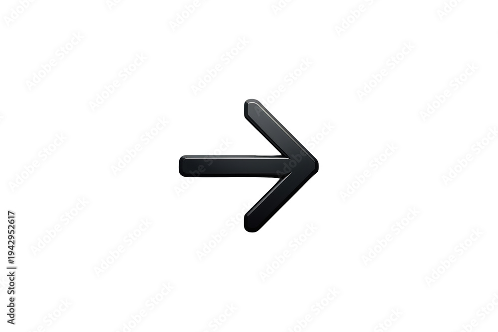 Obraz premium Black 3d rendering right arrow symbol indicating direction, next, forward or loading with transparent alpha background