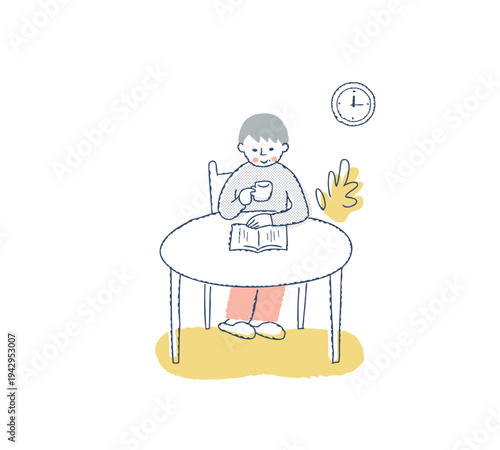 コーヒーを飲みながら本を読んでいる女性