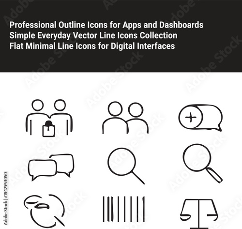Vector illustration of a business people silhouette group and social media icons set featuring communication speech bubble symbols for team network chat concepts