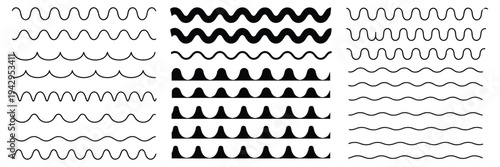 Set of wavy horizontal lines, vector border design element pack, decorative wave divider lines for modern layouts, minimal abstract illustration