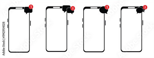 Collection of mobile phone icons with messages. New smartphones and SMS. Phone with speech bubbles. Vector illustration.