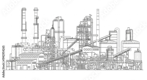 Industrial Factory Blueprint Technical Drawing.