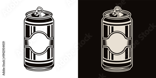 Beer can vector illustration in two styles. Vintage beverage container design, perfect for brewery branding, labels and retro bar themes