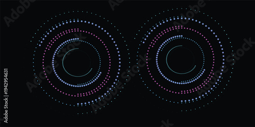 Abstract colorful fractal background with glowing blue rings and bright circular light patterns on a dark space backdrop creating a vibrant energy design illustration