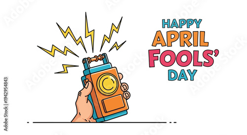 Hand holding electric shock buzzer for april fools day prank