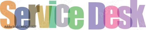 Service Desk Text with Overlapping Colorful Letters on White Background