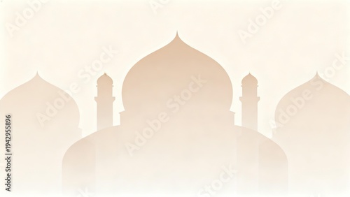 Minimalist Beige Mosque Silhouette with Domes and Minarets for Ramadan Kareem and Eid Mubarak Greeting Cards and Graphics