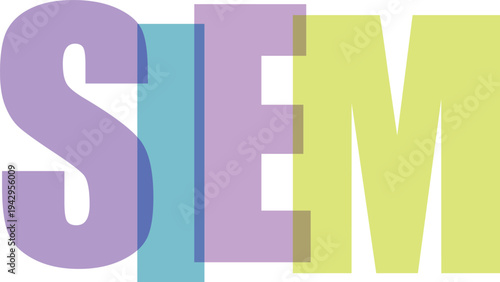 Purple and Green Overlapping SEM Letters on White Background