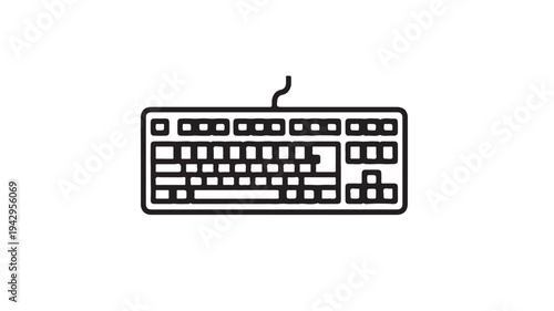 Computer keyboard line art minimalist black and white illustration for technology branding