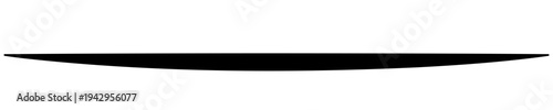 Curved black line. Horizontal stroke tapering at both ends on a white background. Vector illustration.