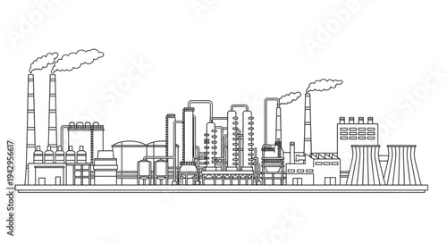 Industrial Factory Buildings and Smokestacks.