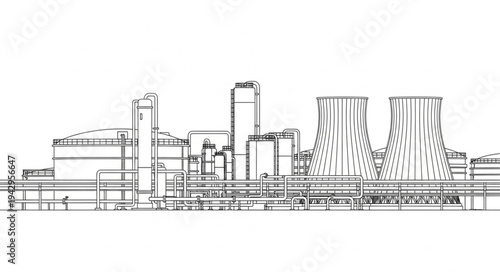 Industrial Factory Buildings and Smokestacks.
