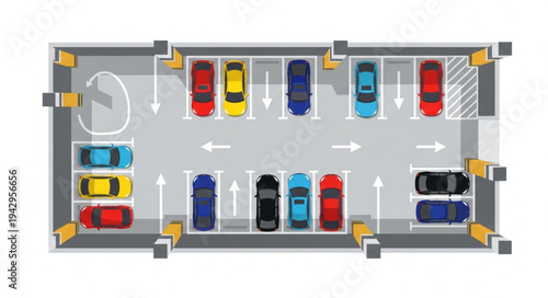Aerial View of a Busy Parking Garage with Many Cars.