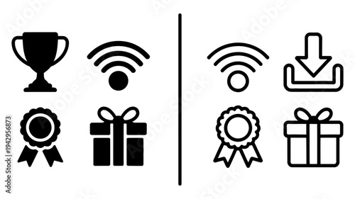 A collection of four essential success and connectivity icons presented in both solid and outline styles.