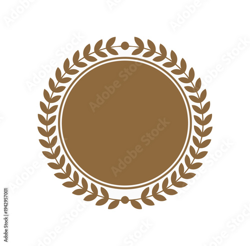 Circular emblem with laurel wreath and decorative elements