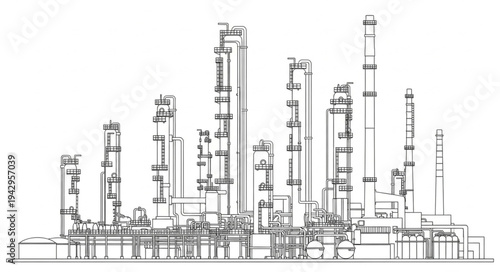 Industrial Factory Building Sketch Illustration.