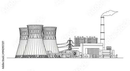 Industrial Factory Building with Chimney.