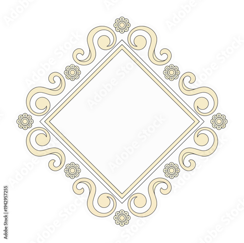Elegant decorative diamond frame with floral elements isolated on black