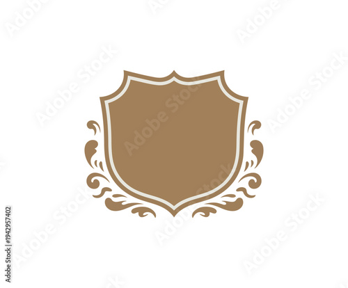 Elegant heraldic shield emblem with decorative elements on dark background