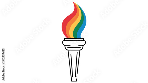 Rainbow colored flame on a torch icon symbolizing hope and diversity always