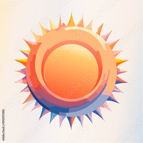 Vibrant geometric sun illustration with dynamic rays, radiating warmth and modern artistic flair and energy