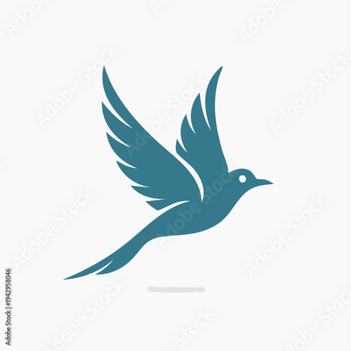 Elegant flying bird icon captures the essence of tranquility and lightness in a serene natural setting