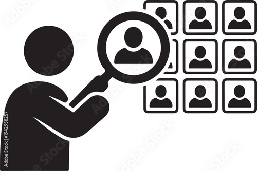 Searching for a person within a grid of faces a striking silhouette