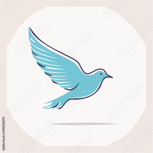 A stylized blue bird flying gracefully with wings spread, symbolizing peace and freedom