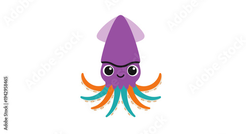 Squid Vector Illustration, Cartoon Style Graphic for Marine Life, Underwater Theme