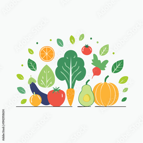 Vibrant and fresh assortment of healthy fruits and vegetables for a balanced and nutritious diet