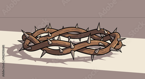A stylized illustration of a thorny crown with sharp spikes, featuring a modern flat design suitable for various contexts