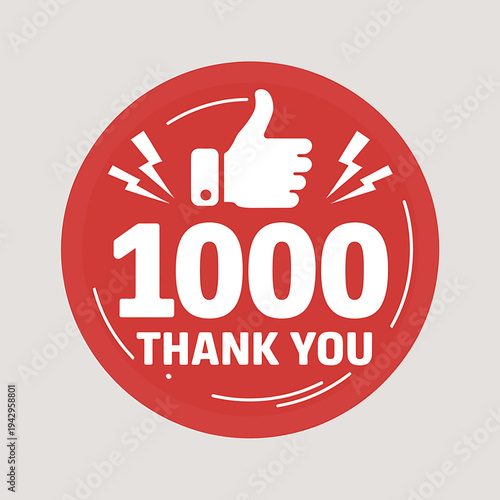 Red circle with white text and thumbs up icon for thank you message