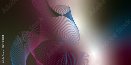 PrinLuminous navy, white and magenta light ribbons sweeping across a deep dark background with scattered sparkling micro particles, futuristic digital technology concept, vector illustration.t