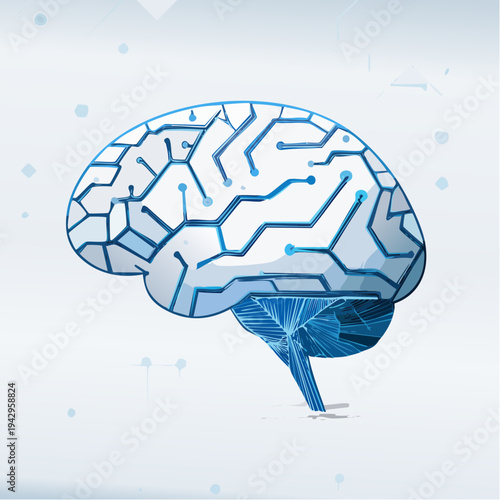 Conceptual illustration of an AI brain with integrated digital circuits, symbolizing advanced intelligence and technological innovation