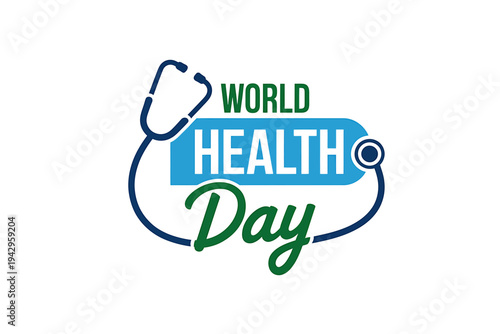 World Health Day logo with stethoscope and text on white background