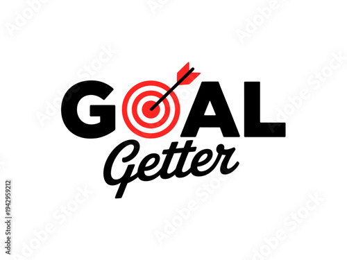 Goal getter motivational text with target and arrow logo design