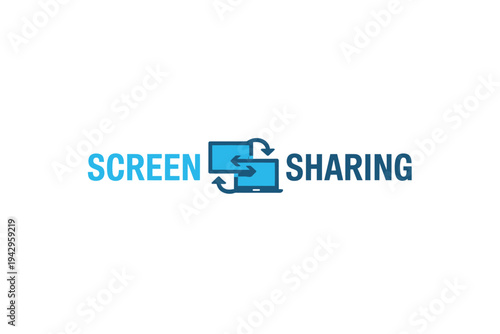 Screen sharing concept with laptops and arrows on white background