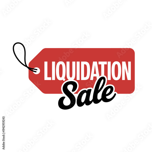Red tag with liquidation sale text on white background