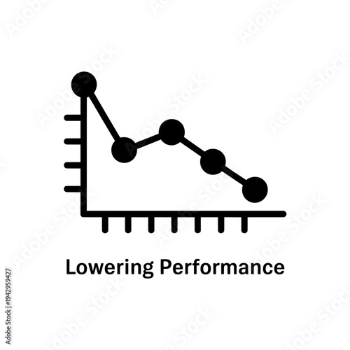 Line graph showing lowering performance trend over time  business productivity decline