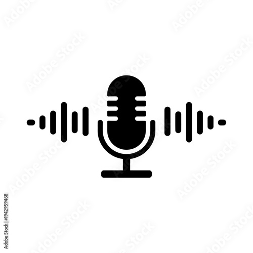 Microphone with sound waves coming out of it for podcasting or voice recording purposes