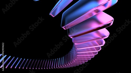 3d render, rotating colorful glass shapes on a black background, abstract geometric animation, 4k looping video