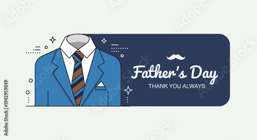 A stylish Father's Day greeting featuring a suit and tie illustration in a modern flat design