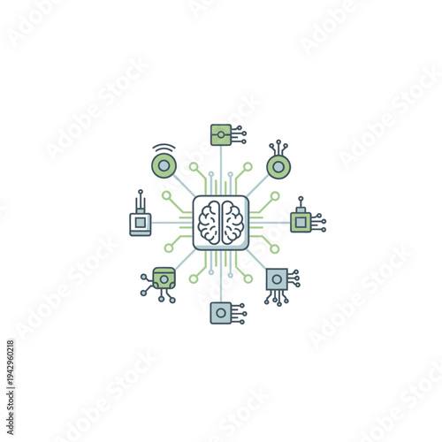AI brain connecting various smart devices and internet of things