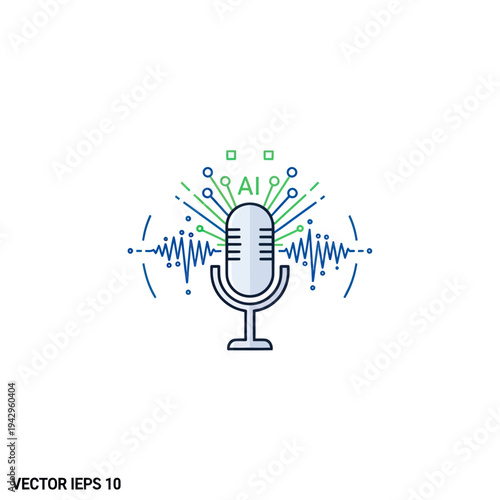 Artificial intelligence microphone with sound waves technology icon