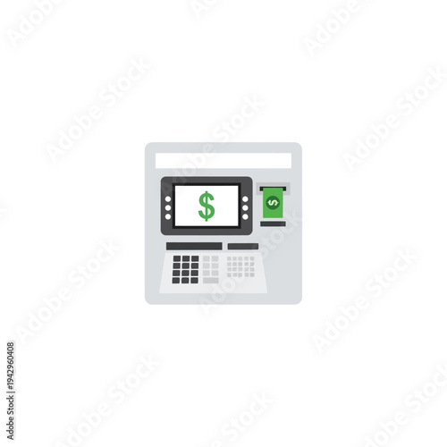 ATM machine dispensing cash with dollar sign on screen