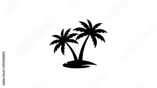 Silhouette of Two Palm Trees on a Small Island, Tropical Beach Icon