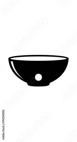 Simple Black Bowl Icon with White Circle, Minimalist Graphic Element